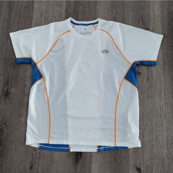 The North Face White and Blue FLASHDRY Short Sleeve Hiking Base Layer Shirt XL - Picture 1 of 4